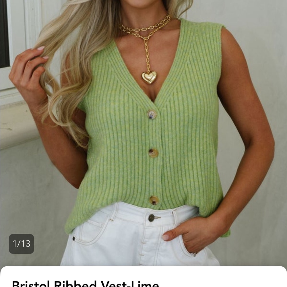 Bristol Ribber Vest Lime Green Ribbed Sleeveless Top Size Medium